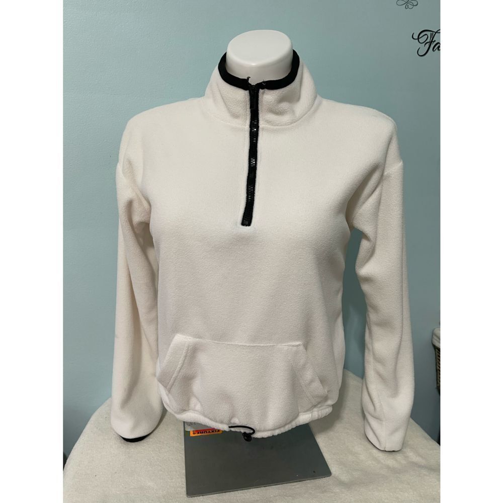 Bobbie Brooks Fleece Pullover Jacket Cream White with Black Trim‎ M